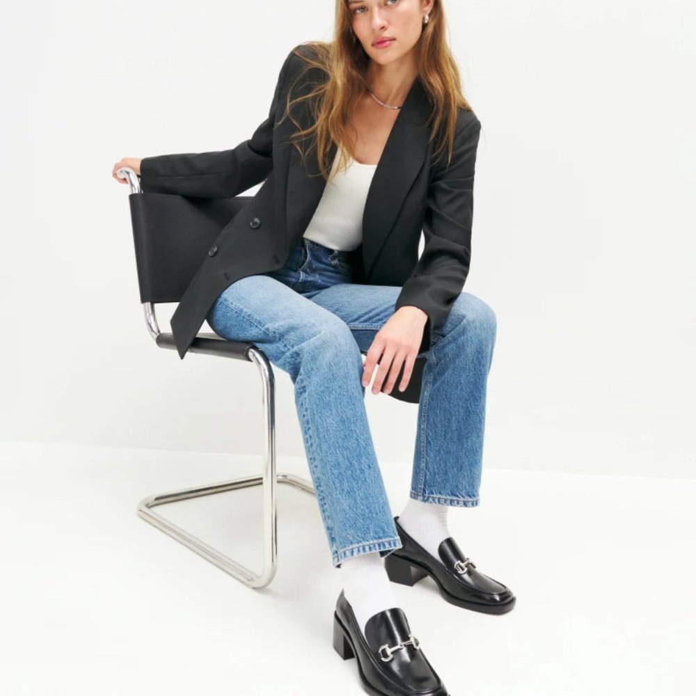 Reformation - NWT Noah Heeled Loafer (Color: Black/Silver, Size: 6) Retail: $328 - Picture 6 of 6